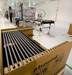 A box of Abound Solar modules when the company was still producing them