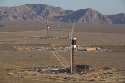 Arial view of BrightSource's Ivanpah solar towers by Gilles Mingasson
