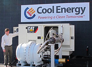 Cool Energy CEO Sam Weaver demonstrating the GeoHeart engine. Courtesy Cool Energy