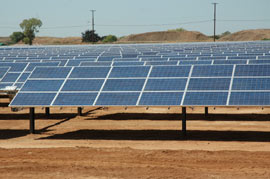 A solar farm in a field