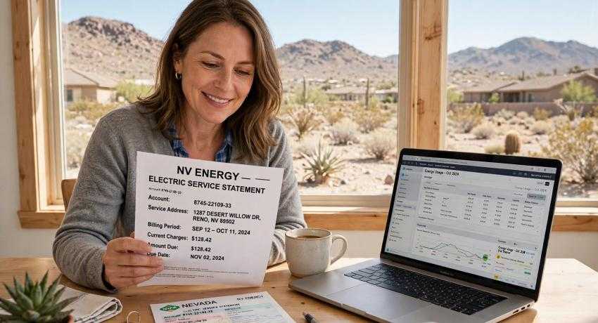 Homeowner reviewing an electric bill at the kitchen table
