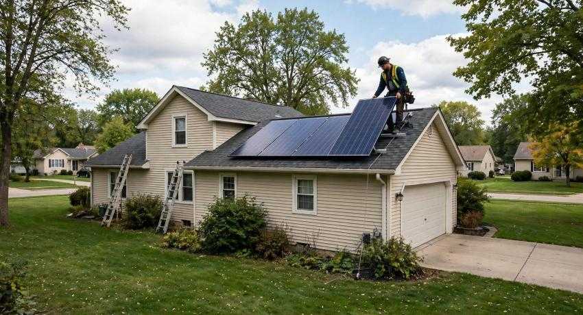 Wisconsin solar installer on a residential rooftop