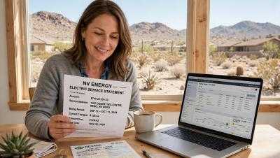Homeowner reviewing an electric bill at the kitchen table