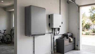 Wall-mounted home battery storage in a residential garage